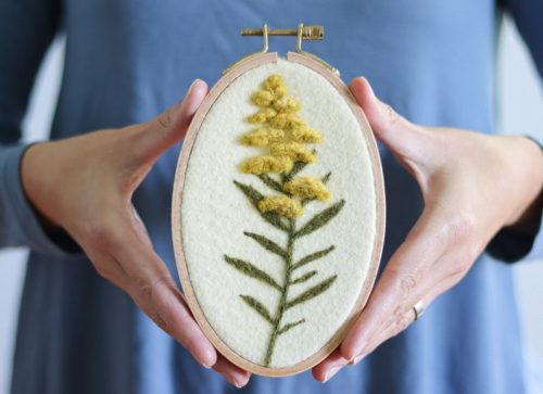 DIY Wool Felt Golden Flower Wall Hanging Felting Kit